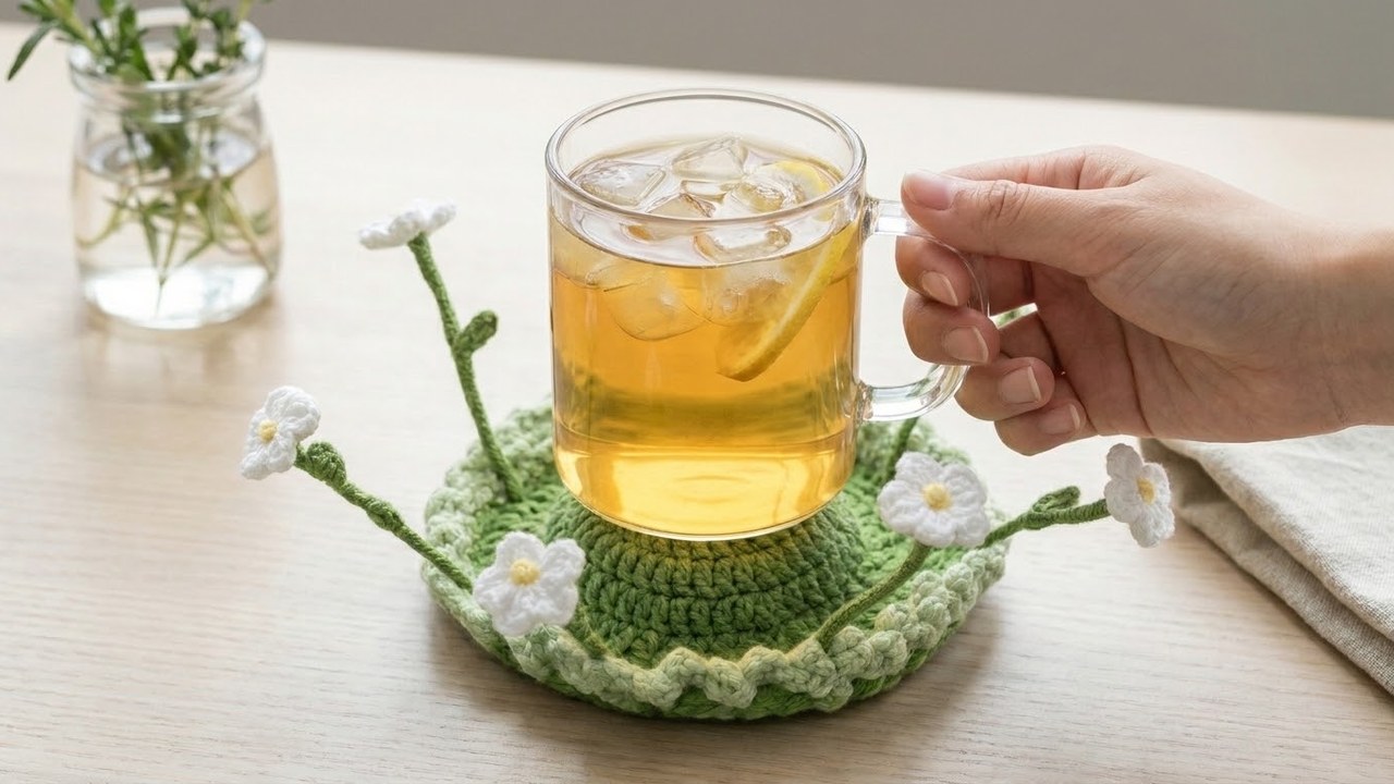 Daisy 3D convex dome coaster ready to pop up 90 degrees when a glass is placed on top